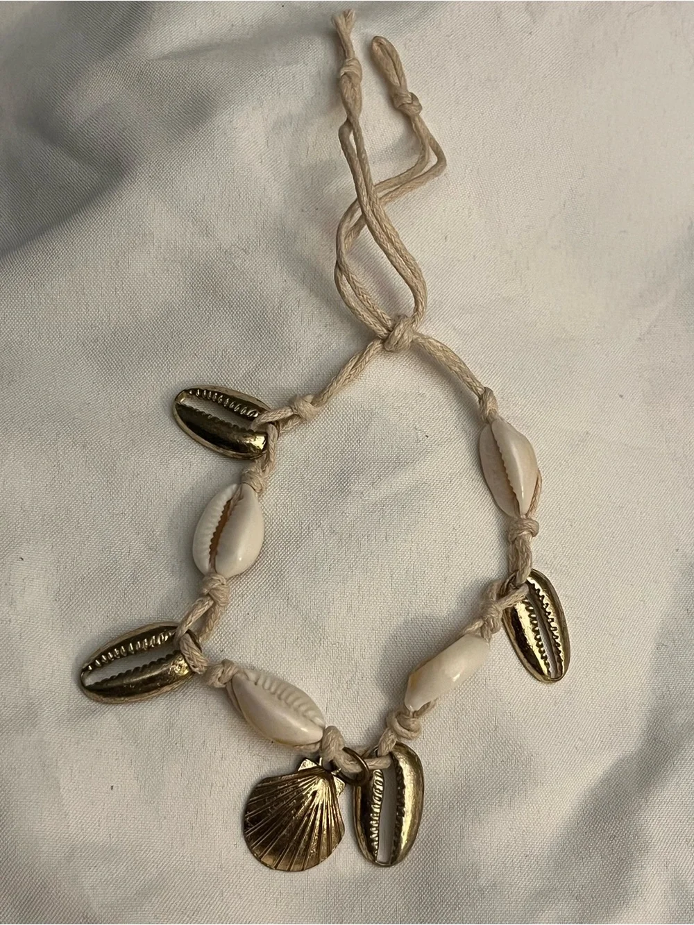 Zara Shell Charm bohemian in Cream and Gold adjustable bracelet